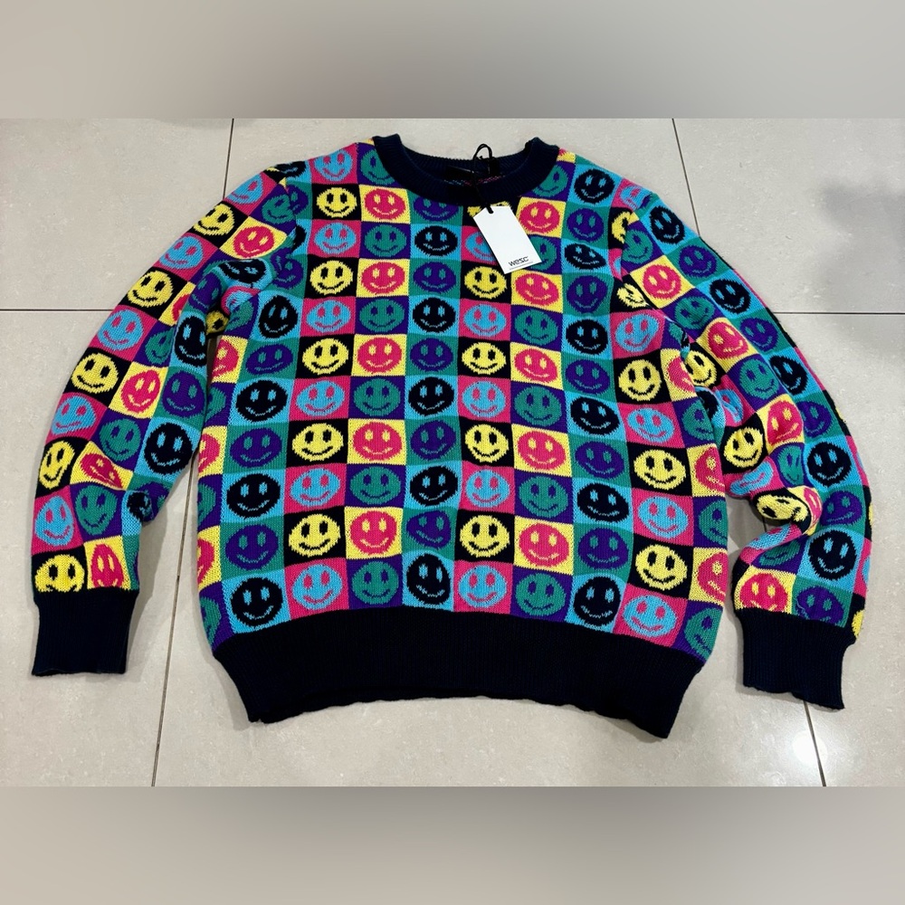 Wesc Multicolor Smiley Check Crewneck Sweater - Black Trim